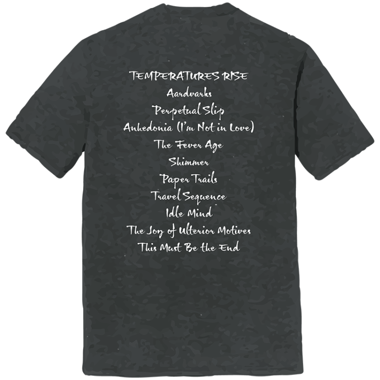 AZ Summer Mens Tee, back view, list of songs from Temperatures Rise album